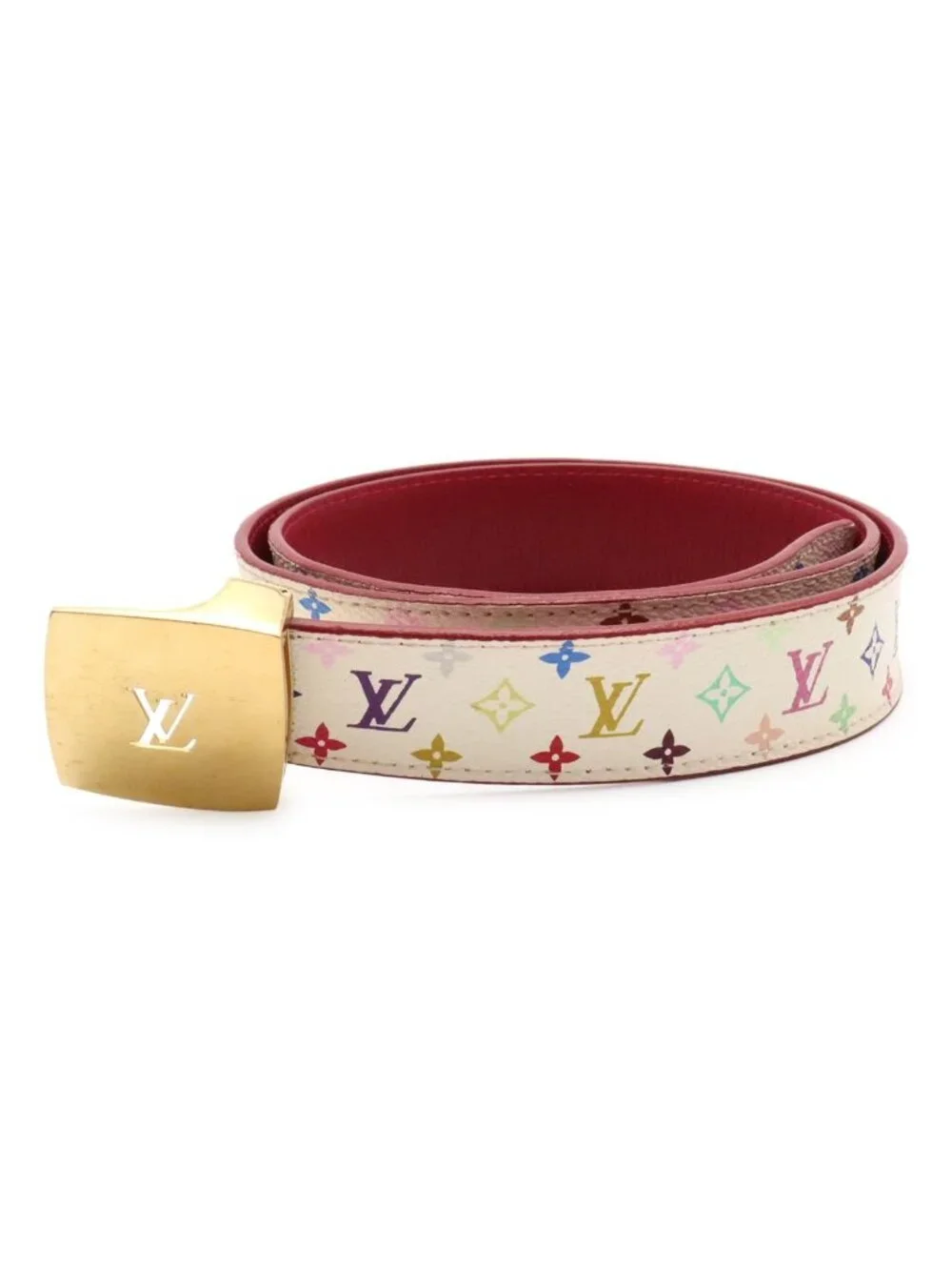 Louis Vuitton Monogram Multicolor Ceinture Carre Belt Leather Blanc White 80